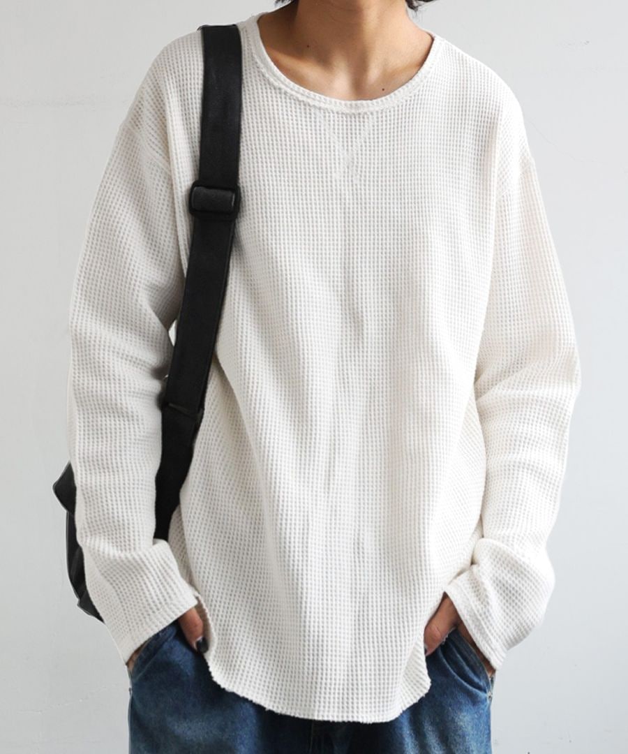 ワッフルトップス メンズ 長袖 トップス クルーネック・再入荷 メール