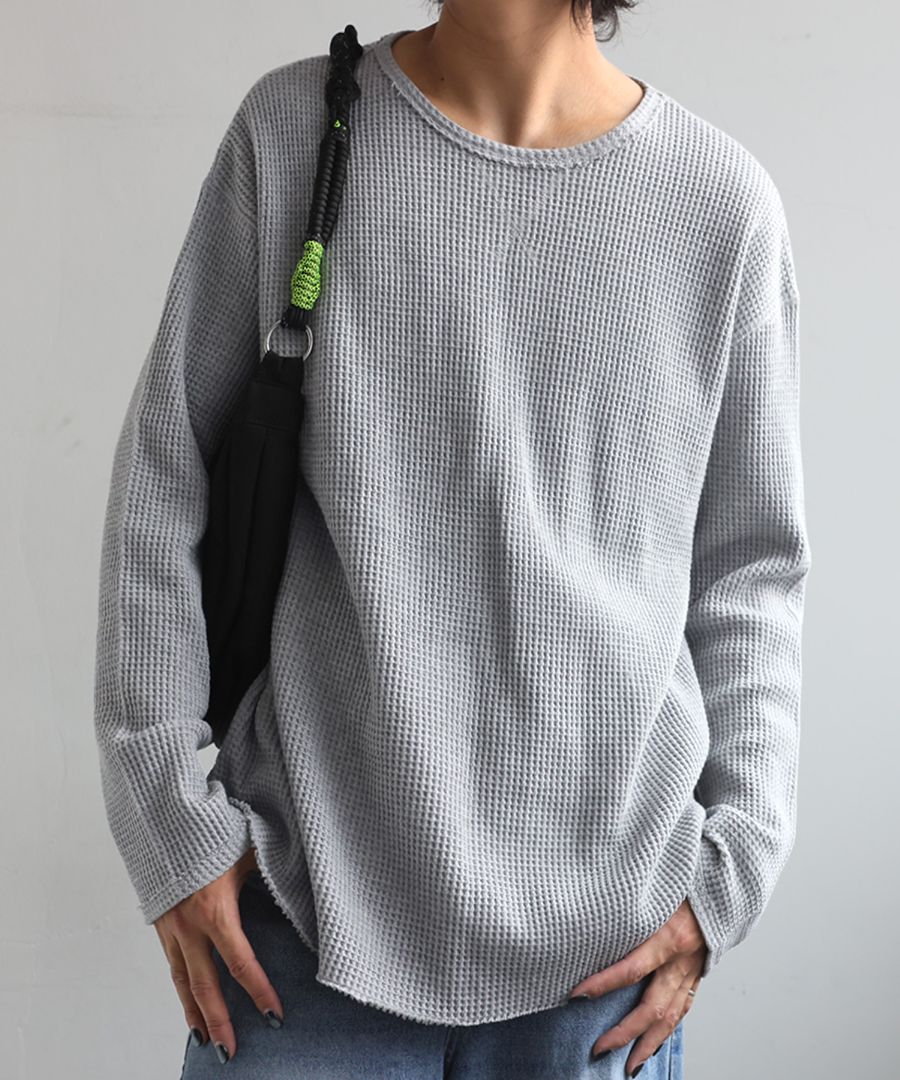 ワッフルトップス メンズ 長袖 トップス クルーネック・メール便不可