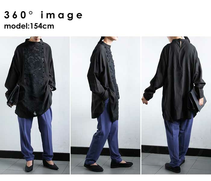 黒ゆったりボタン付スリーブ　ポリエステル100% F patterntorso ロントレース ブラウス レディース トップス 長袖 送料無料・再