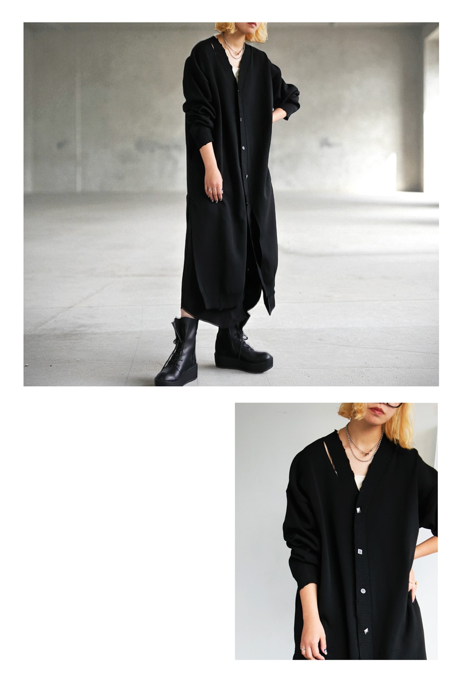 予約：1月上旬納期】異素材切替 ロングカーディガン レディース