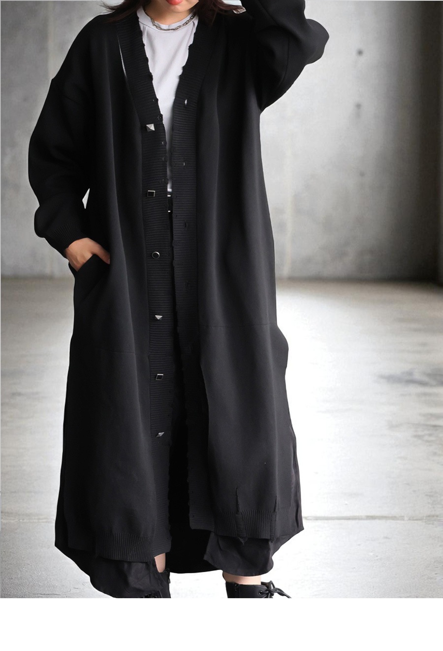 異素材切替 ロングカーディガン レディース ワンピース 送料無料