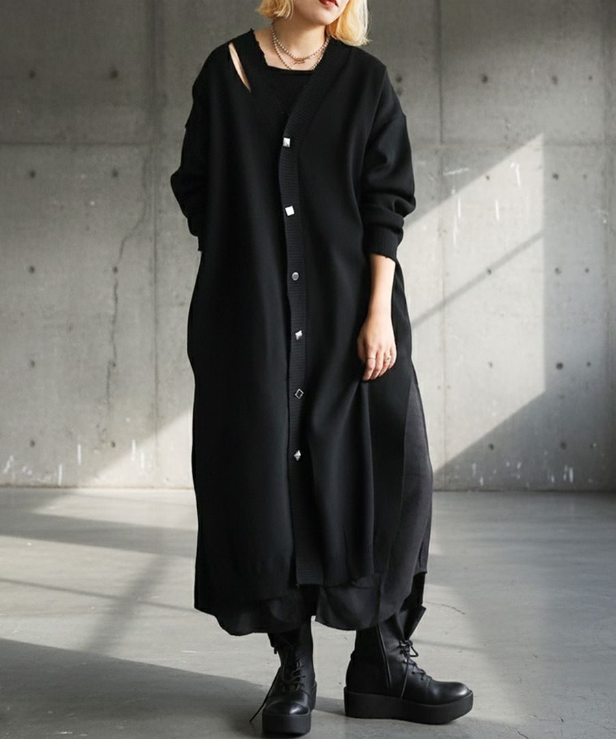 再入荷予定有!異素材切替 ロングカーディガン レディース ワンピース