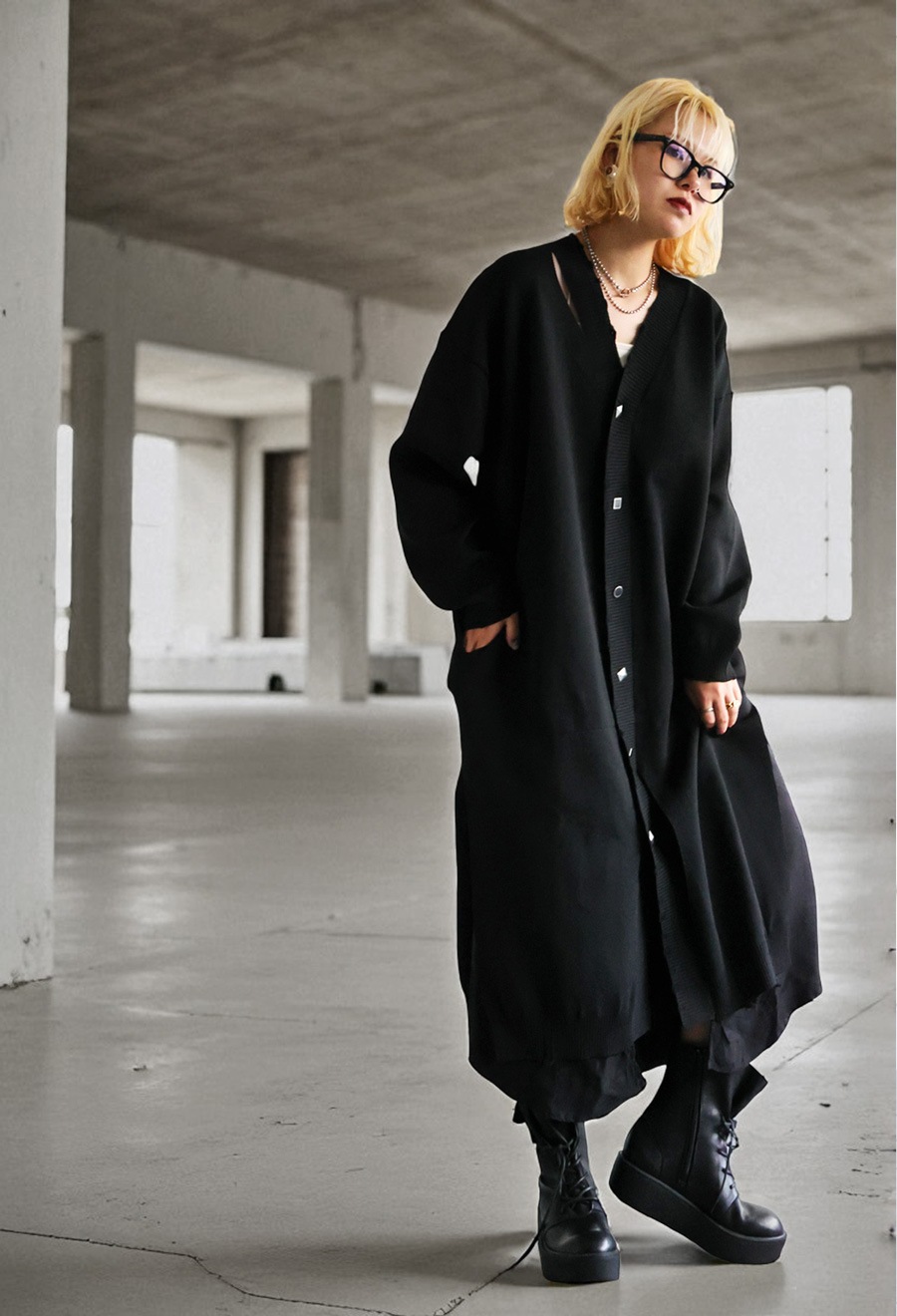 再入荷予定有!異素材切替 ロングカーディガン レディース ワンピース