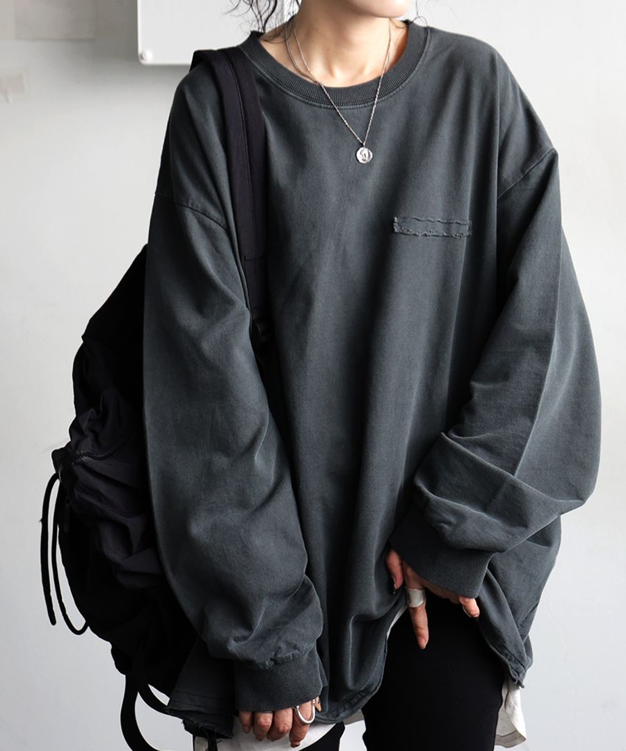 【値引き不可】INDEPICT ピグメント加工 ジャケット シャツ 再入荷予定有!ピグメント加工 ロングTシャツ レディース トップス 綿