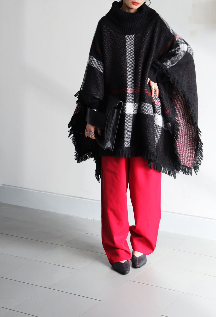 ないとじゃあ様 Y's 斬新なプリント柄ポンチョor ラップスカート　２ＷＡＹ 予約：12月上旬納期】チェック柄 2WAY ポンチョ スカート