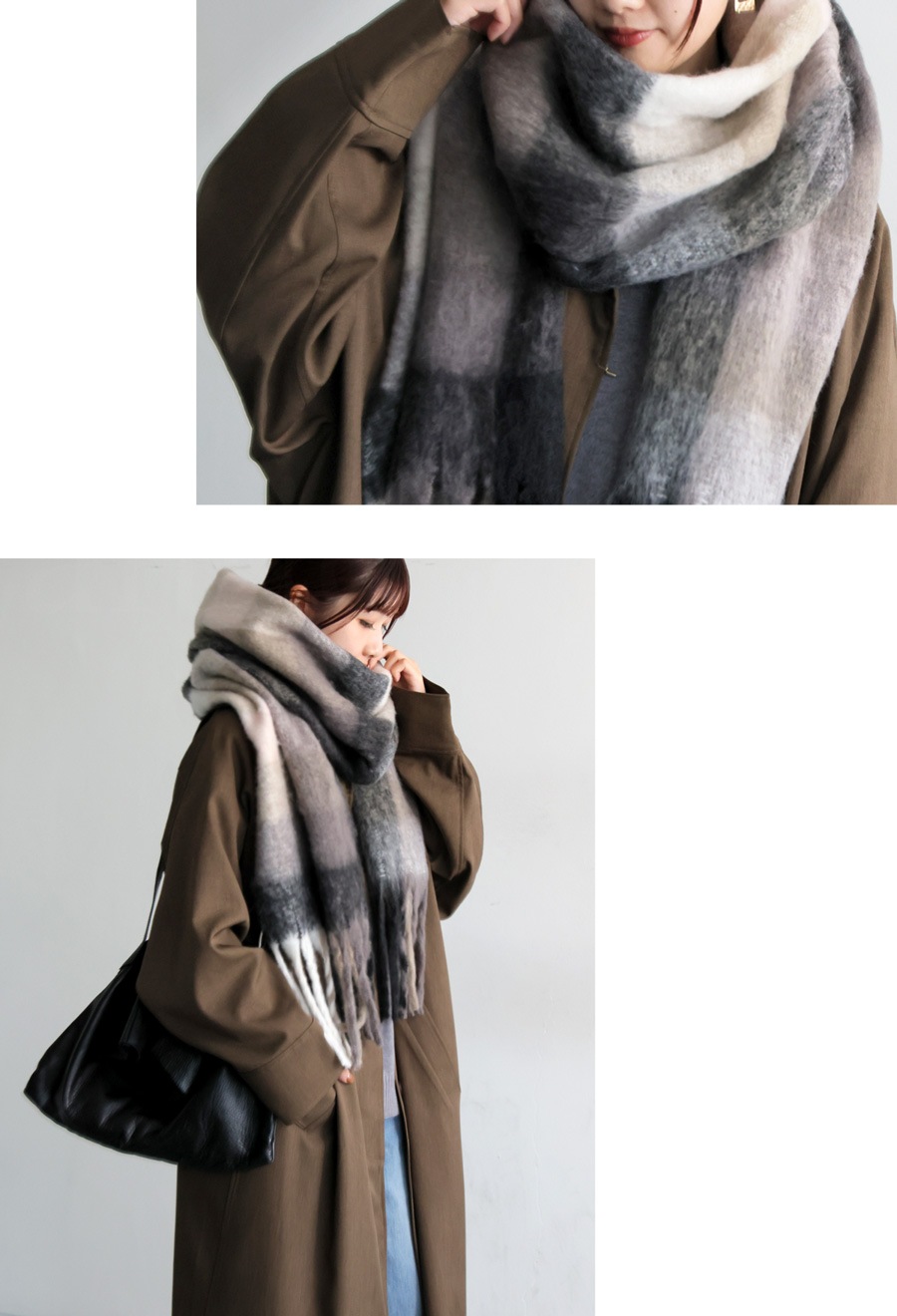 チェック柄 マフラー ストール レディース 大判 モヘア調 巻物・再入荷