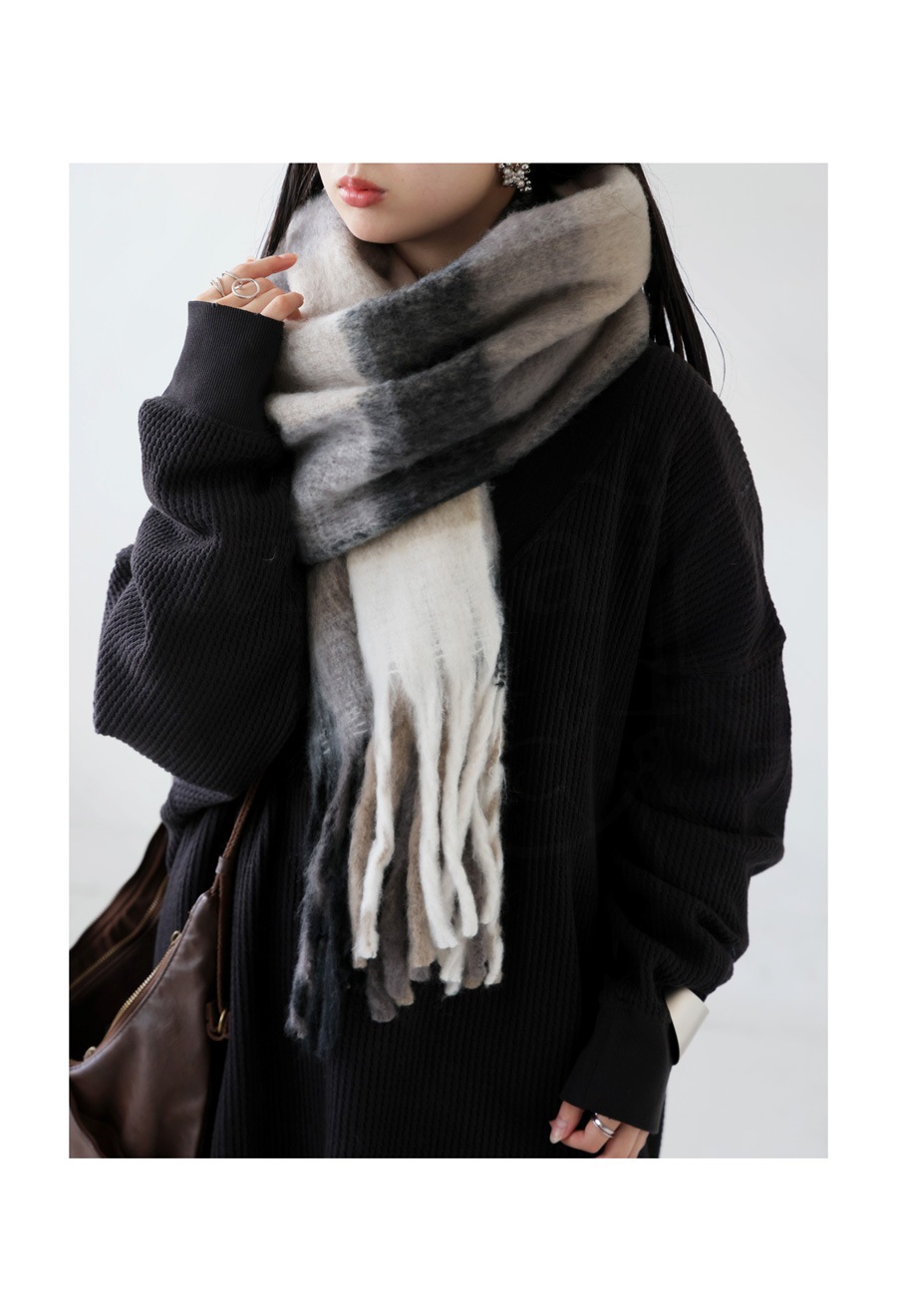 チェック柄 マフラー ストール レディース 大判 モヘア調 巻物・再入荷