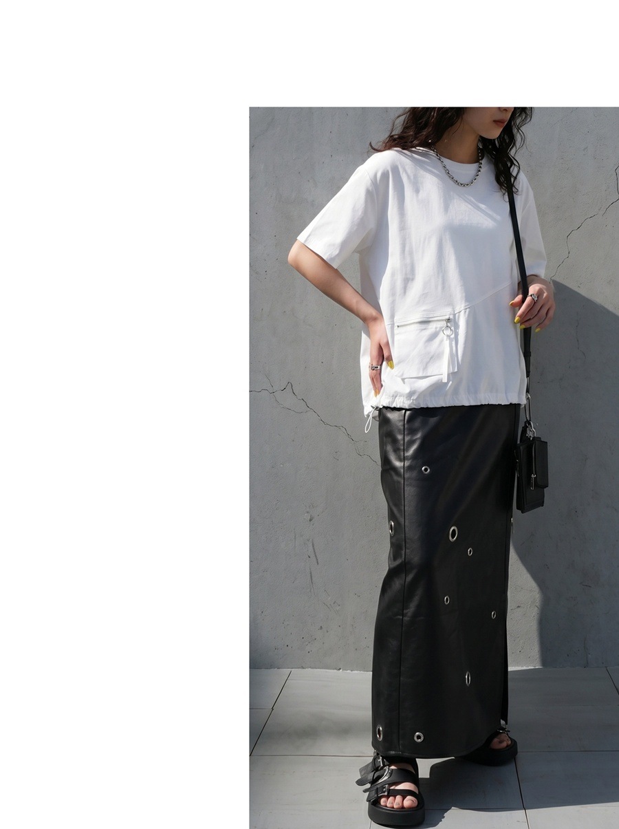 シンプルに、ひと工夫。異素材切替 Tシャツ レディース 半袖 無地 送料