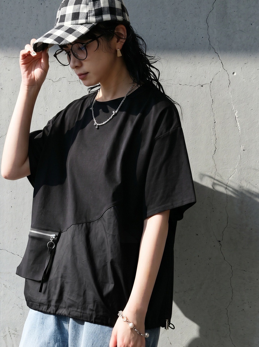 Tシャツ(半袖/袖なし) 103i 701i 669y シンプルに、ひと工夫。異素材切替 Tシャツ レディース 半袖 無地 送料