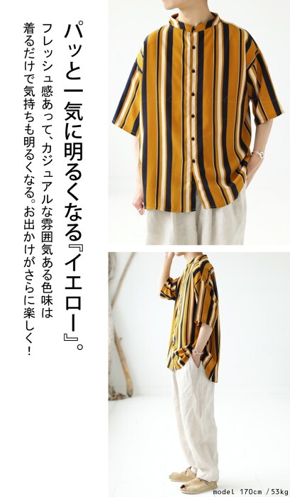 ストライプ柄シャツ シャツ メンズ トップス 半袖 五分袖・再販