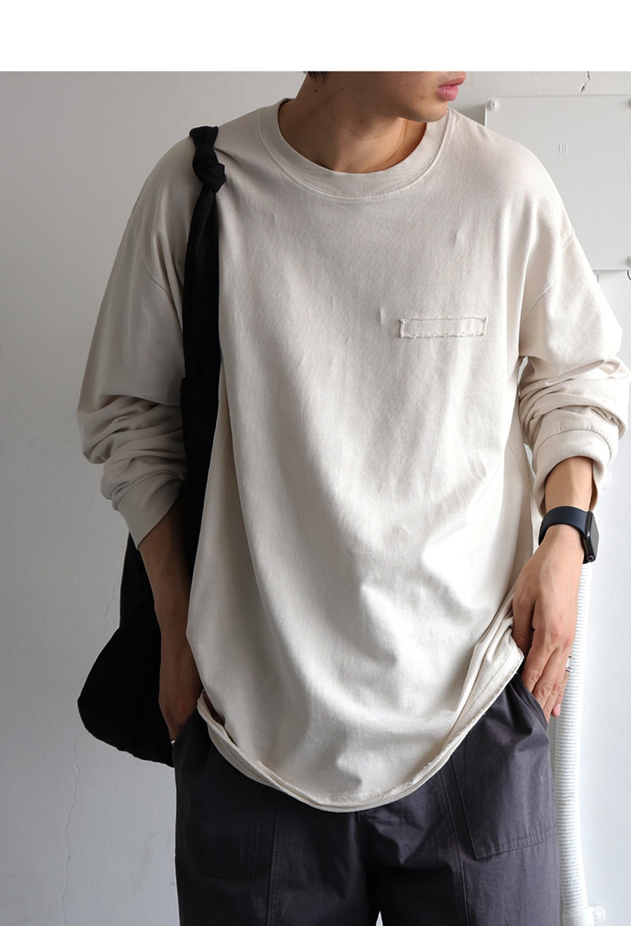 再入荷予定有!ピグメント加工 ロングTシャツ メンズ トップス 綿100