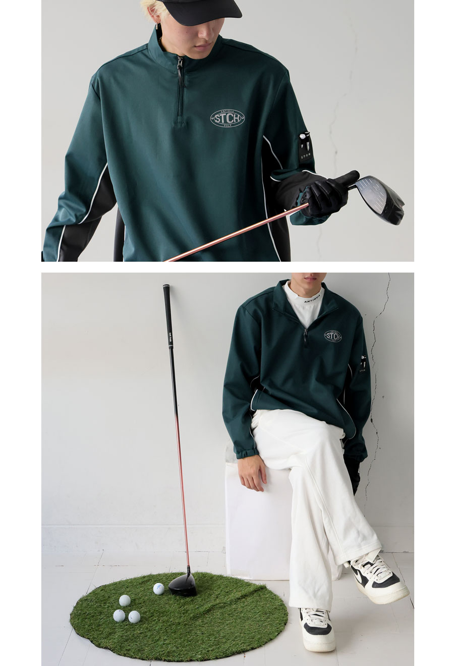 ANTIQUA GOLF×STCH ハーフジップトップス メンズ 送料無料 ・メール便