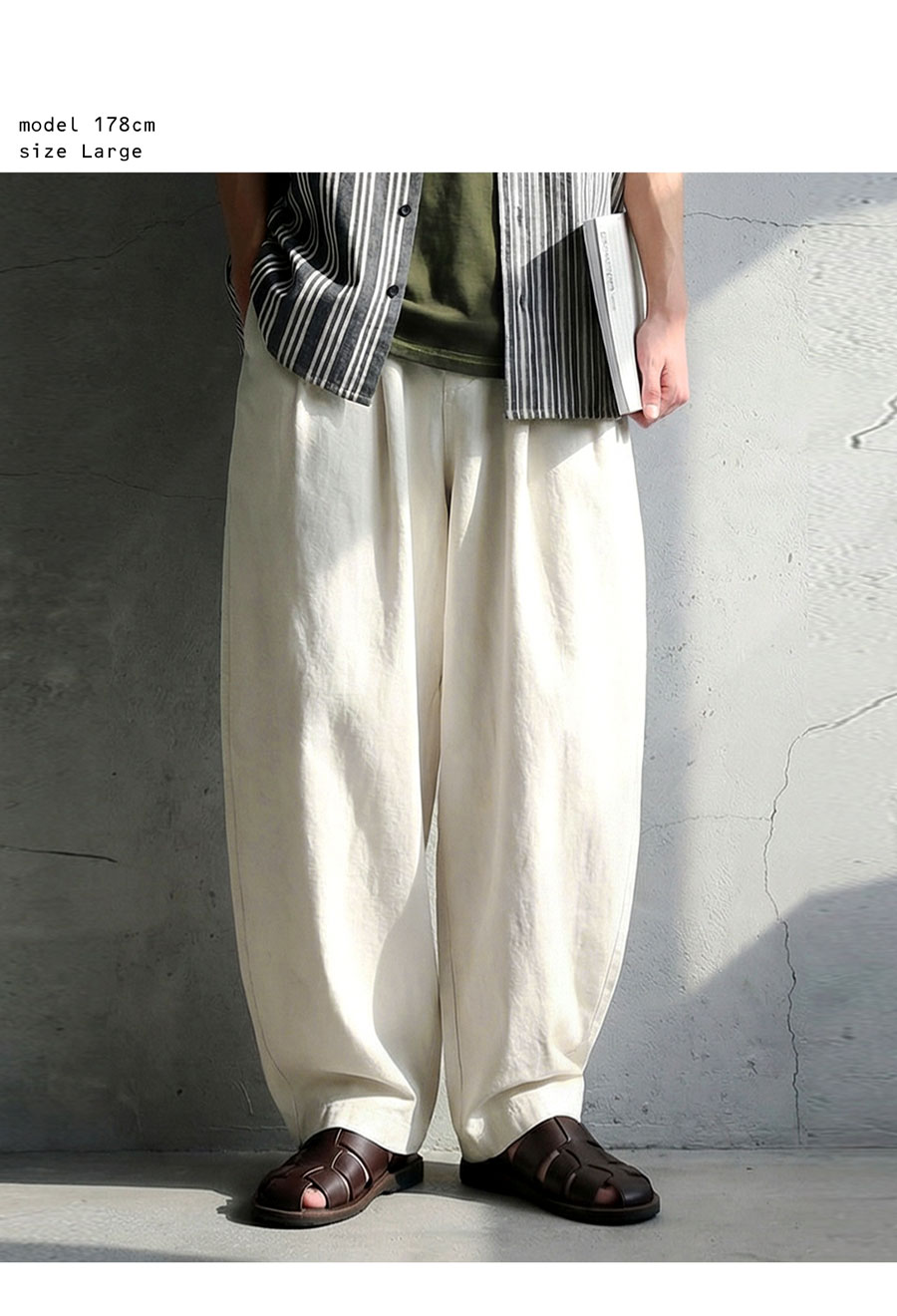 シルエットで勝つ一本。リネン混 パンツ メンズ ワイド 無地 ロング