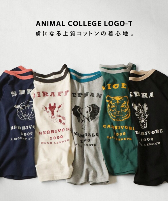 アニマル カレッジロゴ Tシャツ レディース トップス 綿・再再販。(100