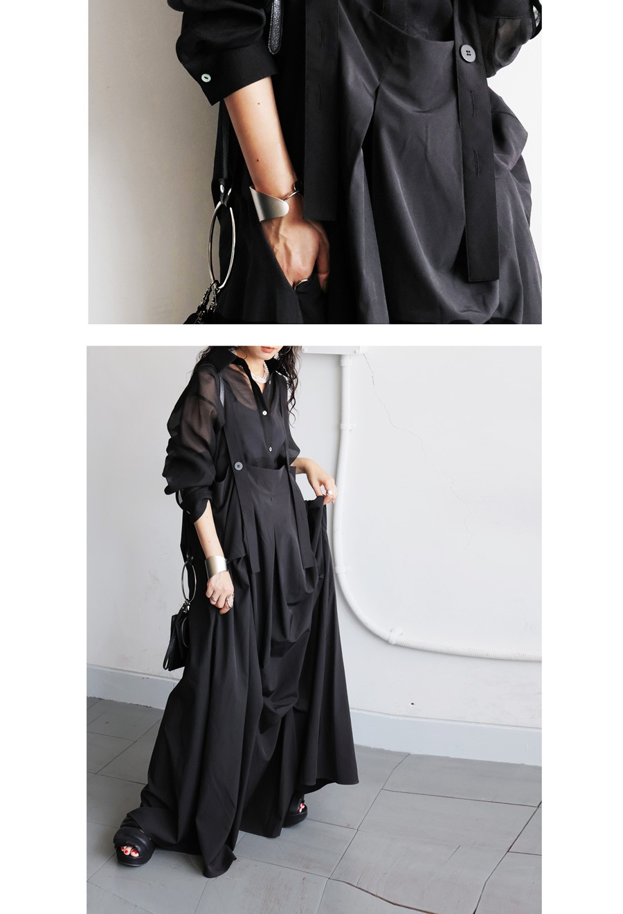 サイドタックのサロペットスカート ／チャコール　М　新品 北欧暮らしの道具店 サイドタックのサロペットスカート チャコール