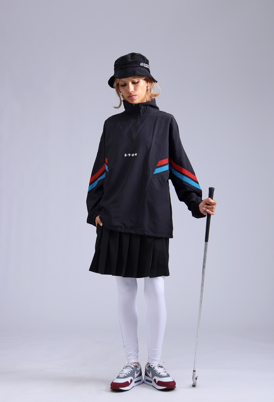 くちゃページ ANTIQUA GOLF×STCH 配色ラインプルオーバー 送料無料・(100