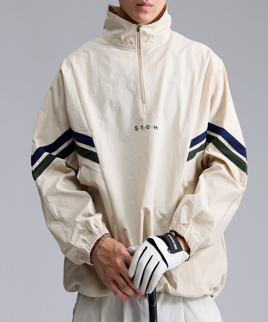 くちゃページ ANTIQUA GOLF×STCH 配色ラインプルオーバー 送料無料・(100