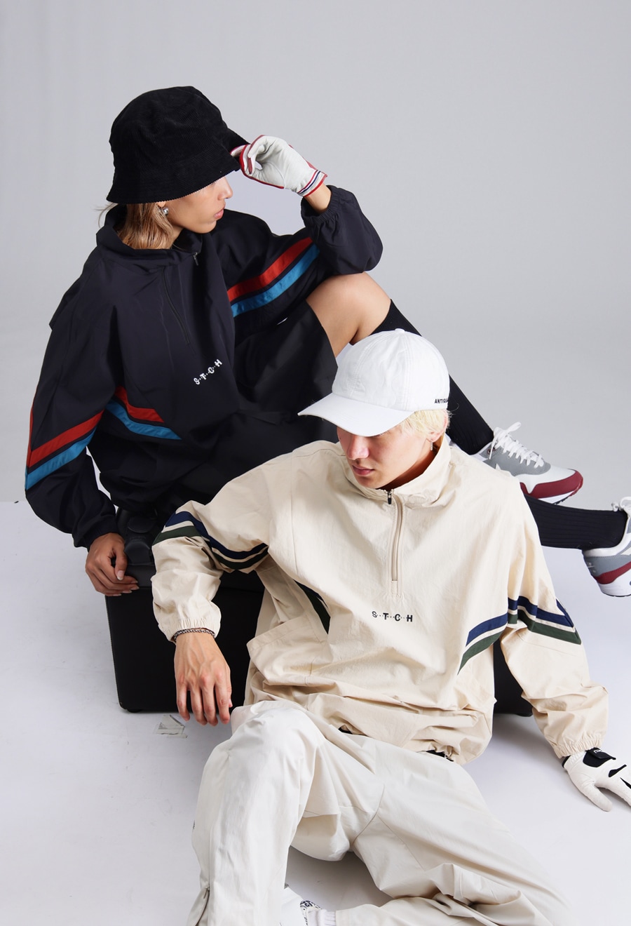 くちゃページ ANTIQUA GOLF×STCH 配色ラインプルオーバー 送料無料・(100