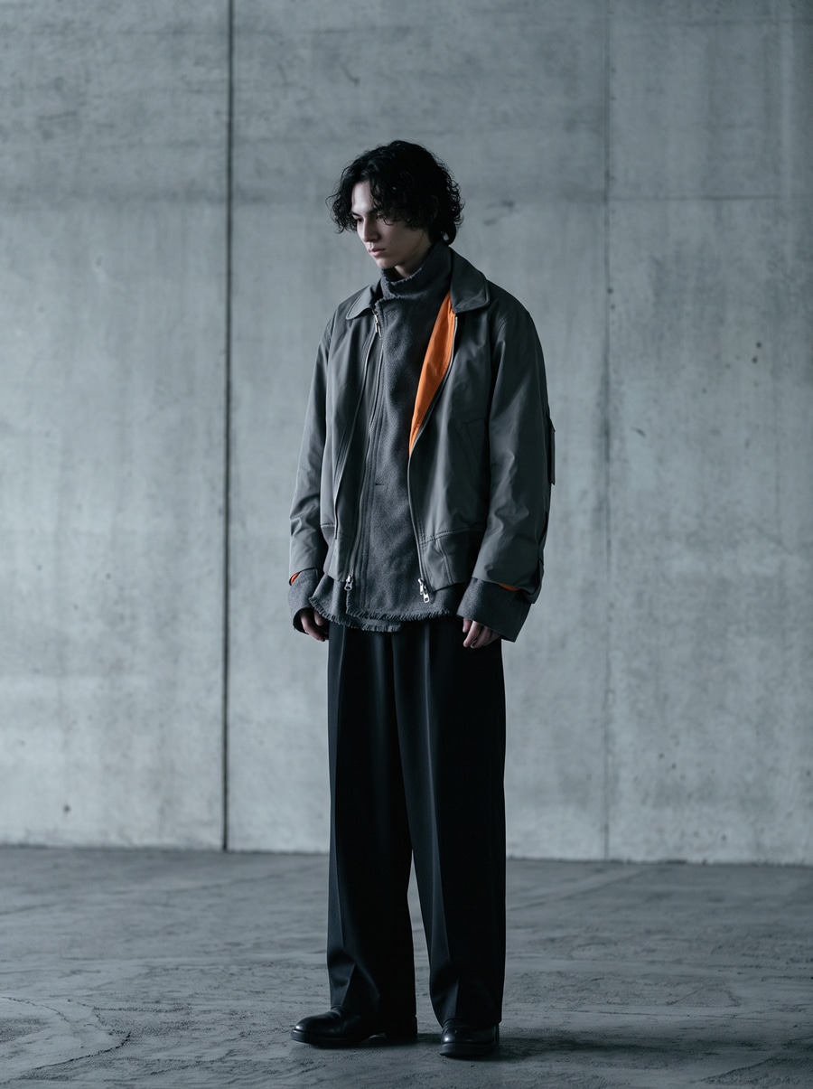 唯一無二のレイヤード。MA-1 ジャケット メンズ 異素材ドッキング