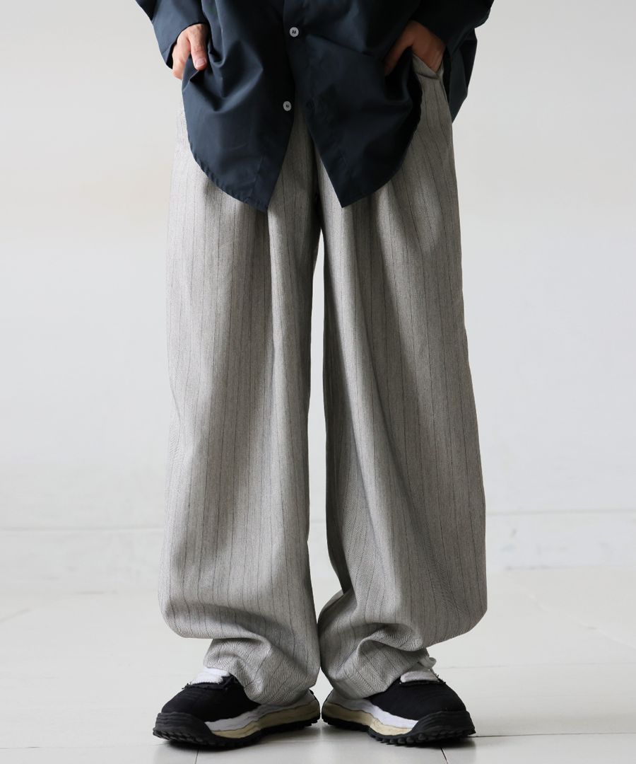 ヘリンボーン柄 タック ワイドパンツ メンズ 送料無料・メール便不可