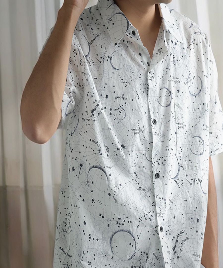 星座柄シャツ シャツ メンズ トップス 半袖 柄 送料無料・(50)メール便