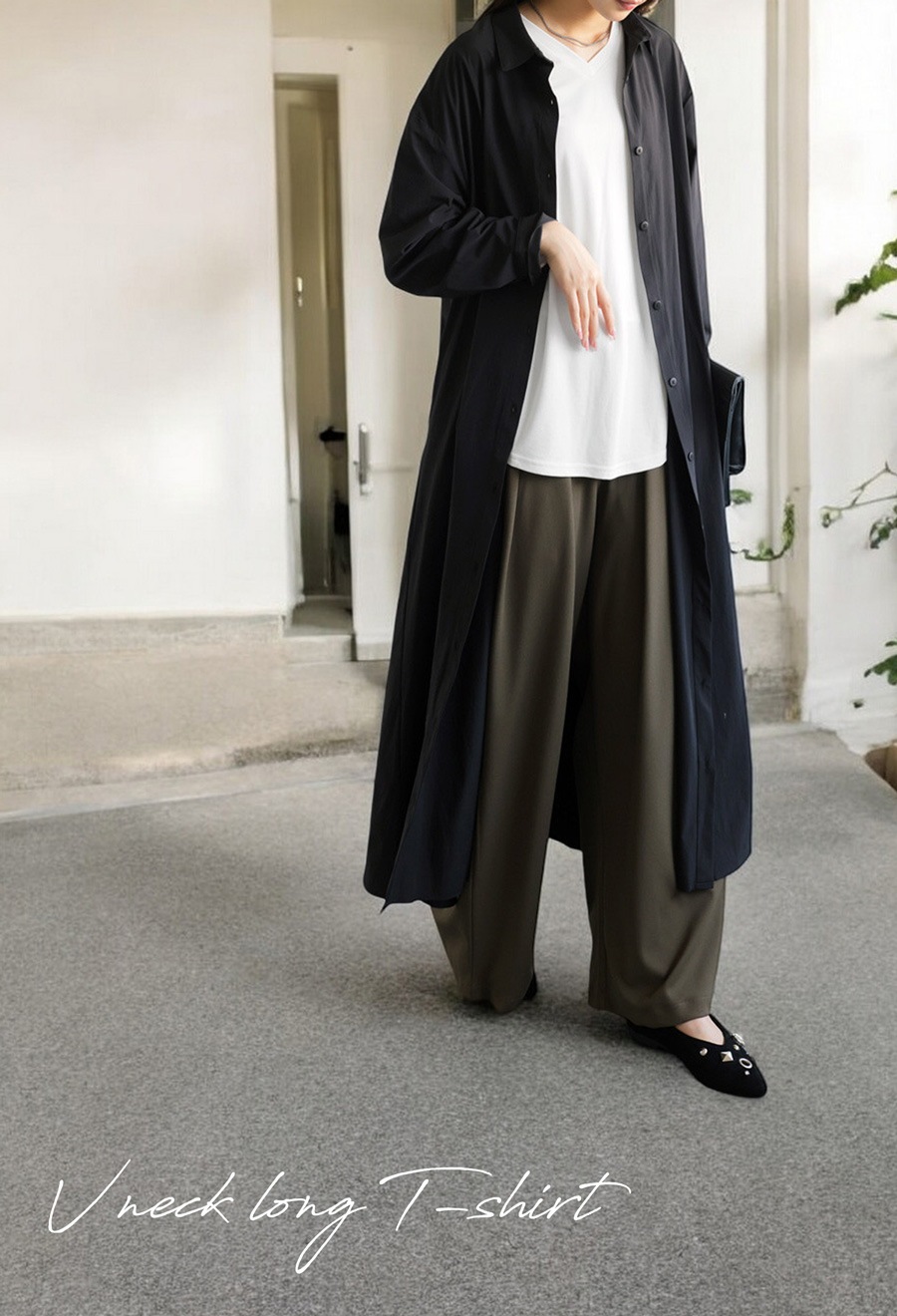 VネックロングTシャツ Tシャツ レディース トップス 送料無料・(80