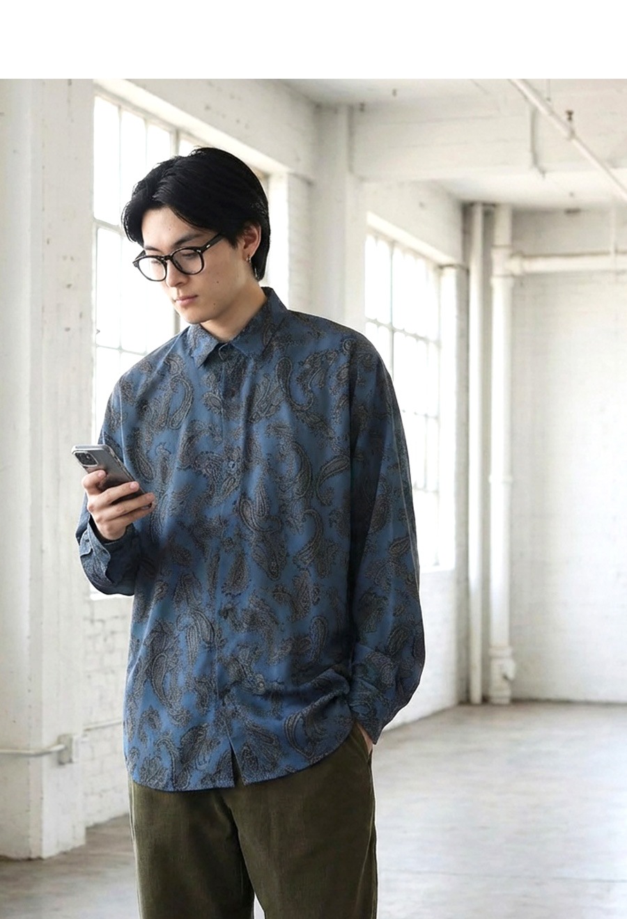 CIOTA ペイズリー柄 長袖シャツ ネイビー系 6 CIOTA ペイズリー柄 長袖シャツ ネイビー系 6