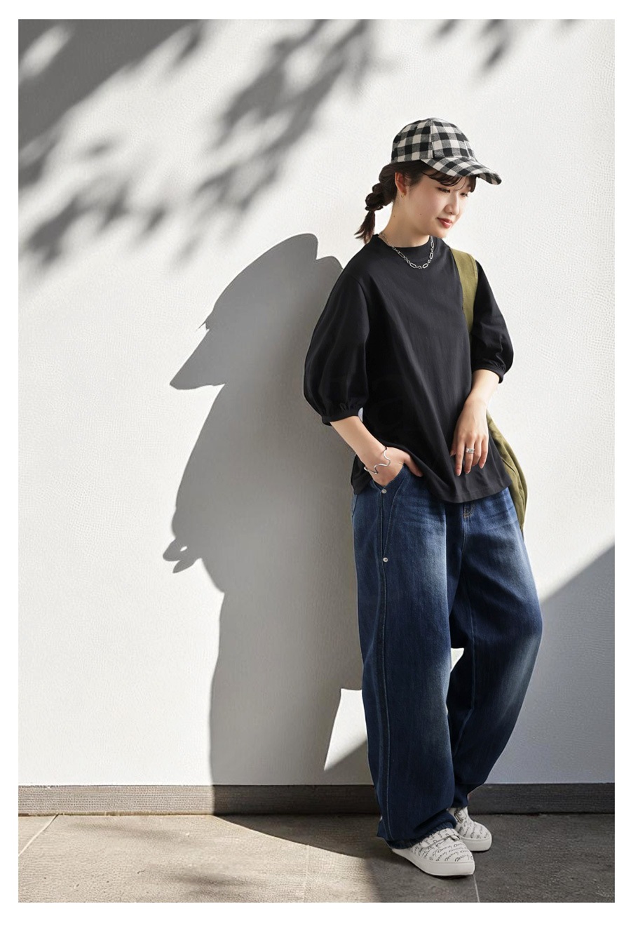 パフスリーブTシャツ レディース 五分袖 トップス・(80)メール便可