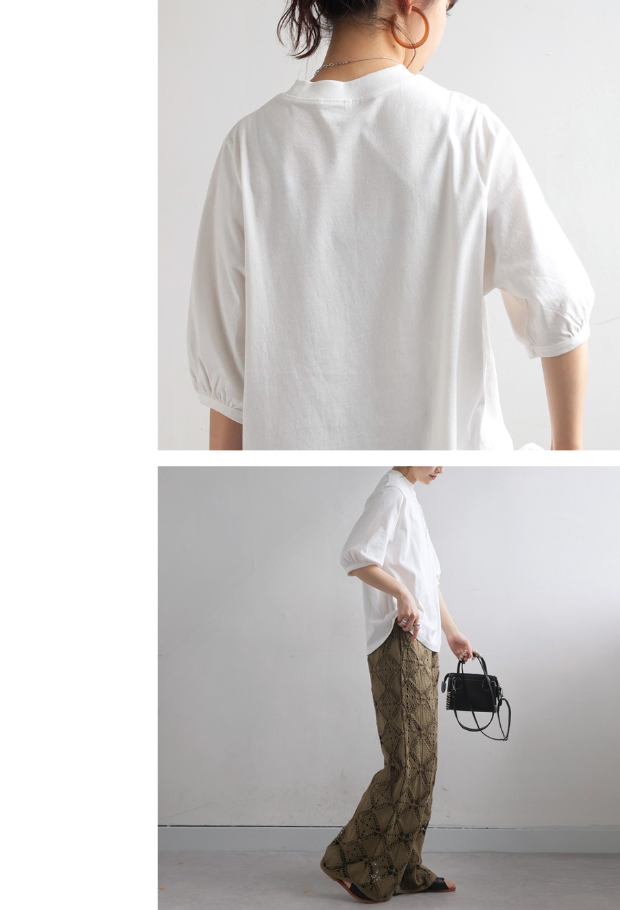 パフスリーブTシャツ レディース 五分袖 トップス・(80)メール便可
