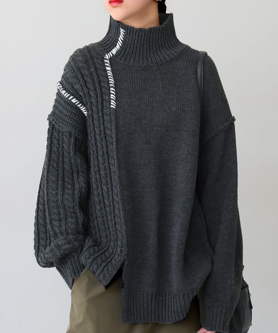 ミックス編み ニットプルオーバー レディース トップス 送料無料