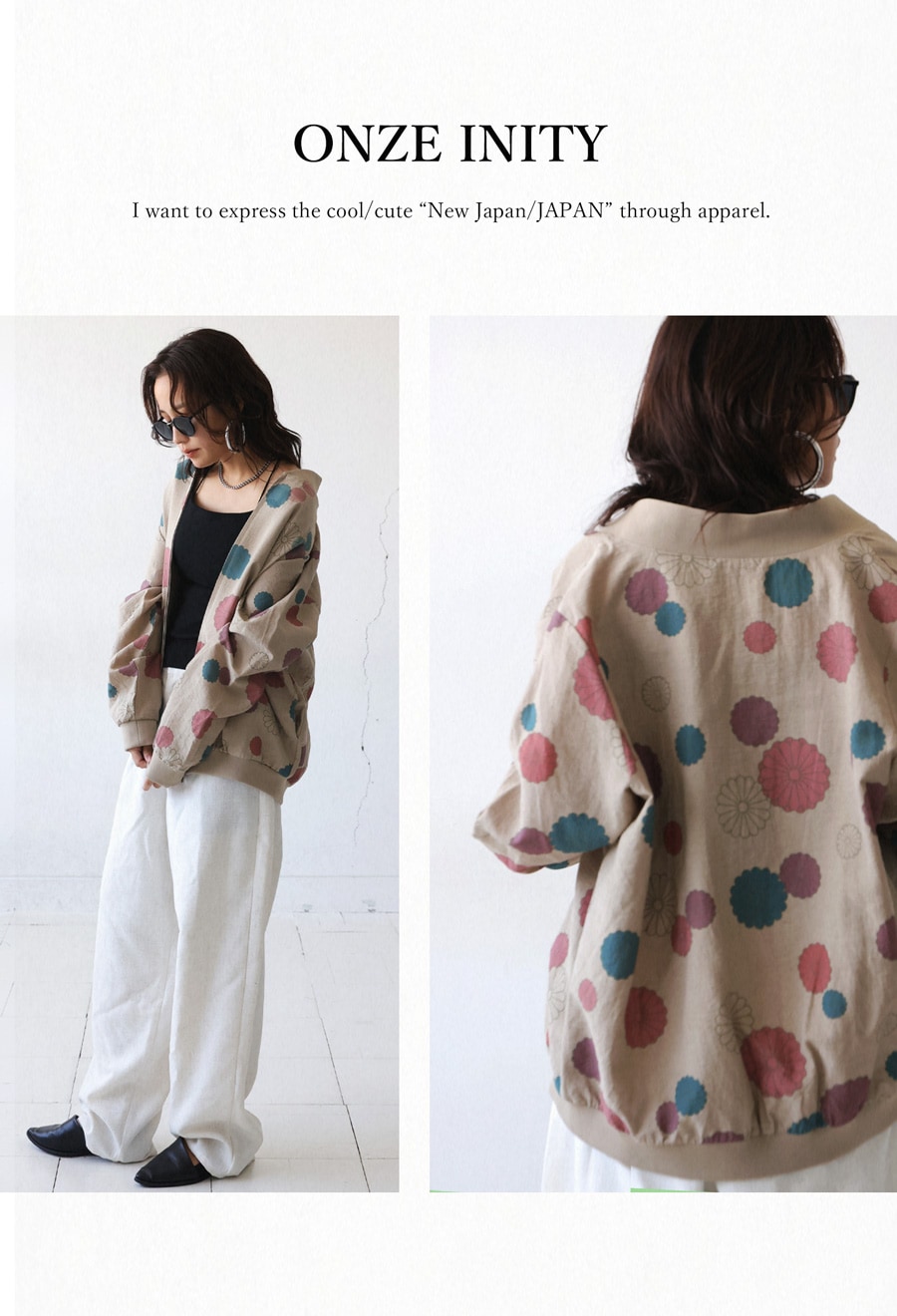 菊文様 ブルゾン レディース 長袖 ジップアップ 送料無料・メール便