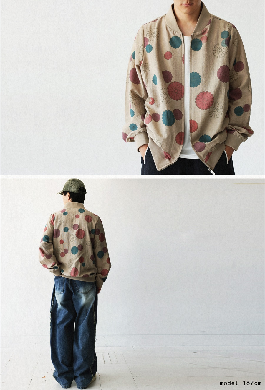 菊文様 ブルゾン レディース 長袖 ジップアップ 送料無料・メール便
