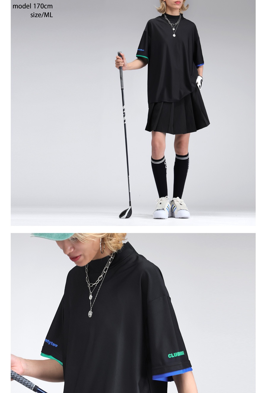ANTIQUA GOLF×STCH メッシュ風配色トップス 送料無料・(80)メール便可