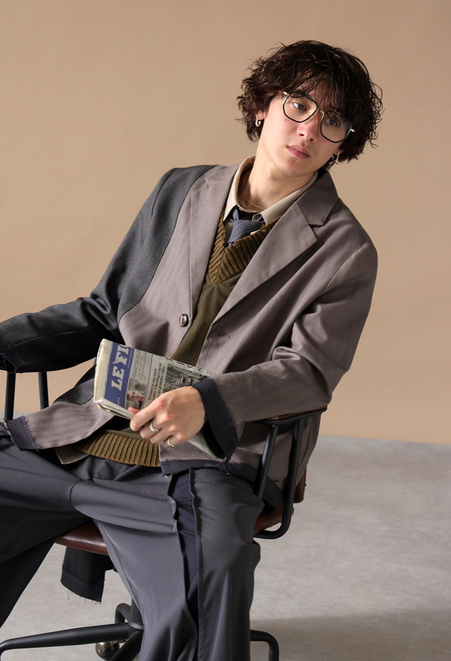 異素材切替 ジャケット ユニセックス テーラード 送料無料・メール便