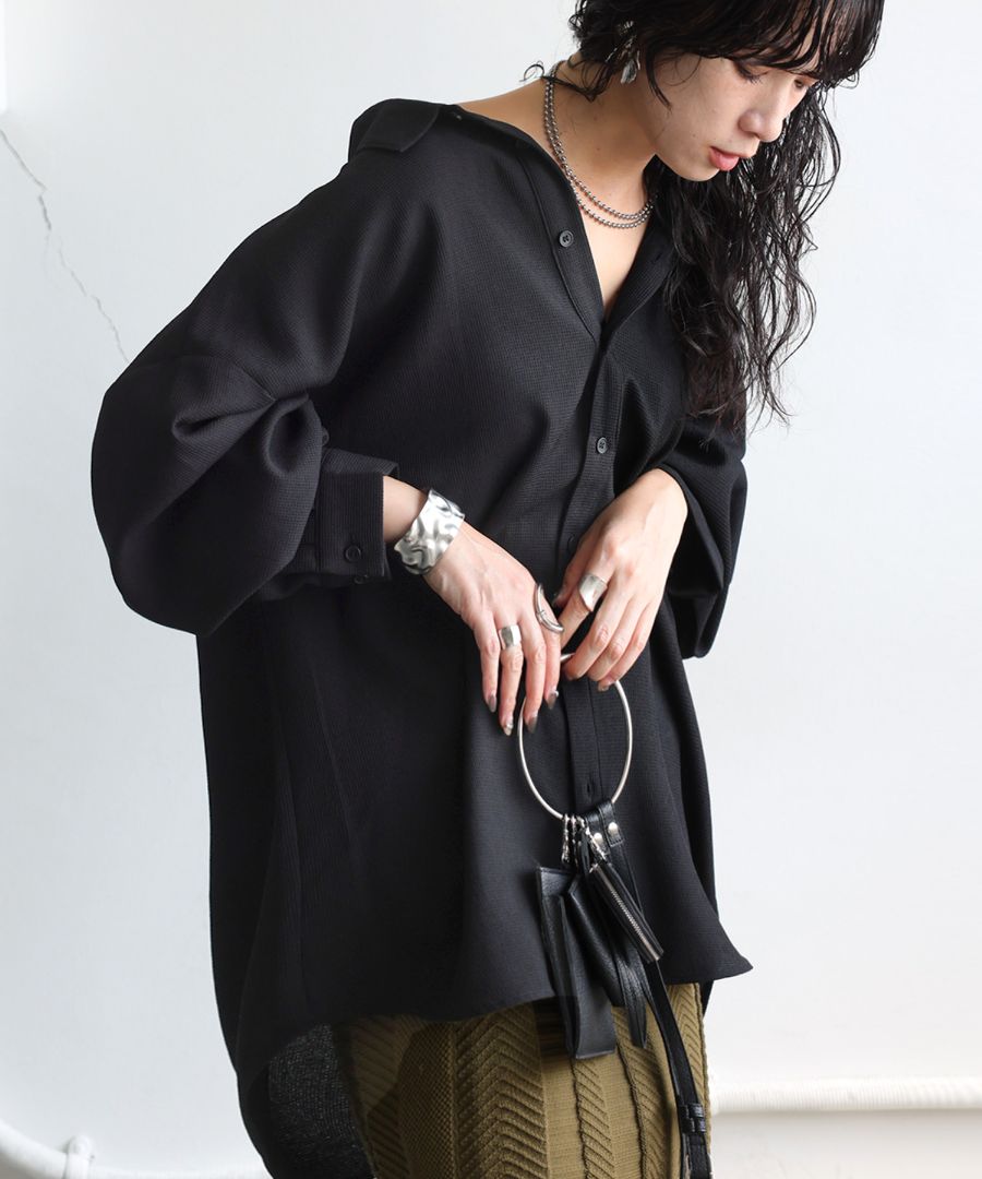 ワッフル布帛シャツ レディース トップス シャツ 長袖 送料無料