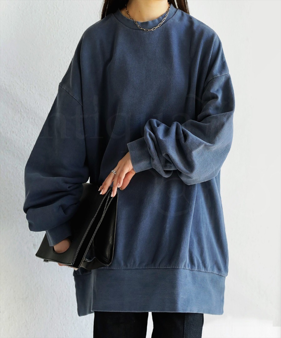 慈雨 ドット ブルーブラック トップス　長袖size40 YS0049 プルオーバー レディース トップス 長袖 綿100 ゆったり・再再販