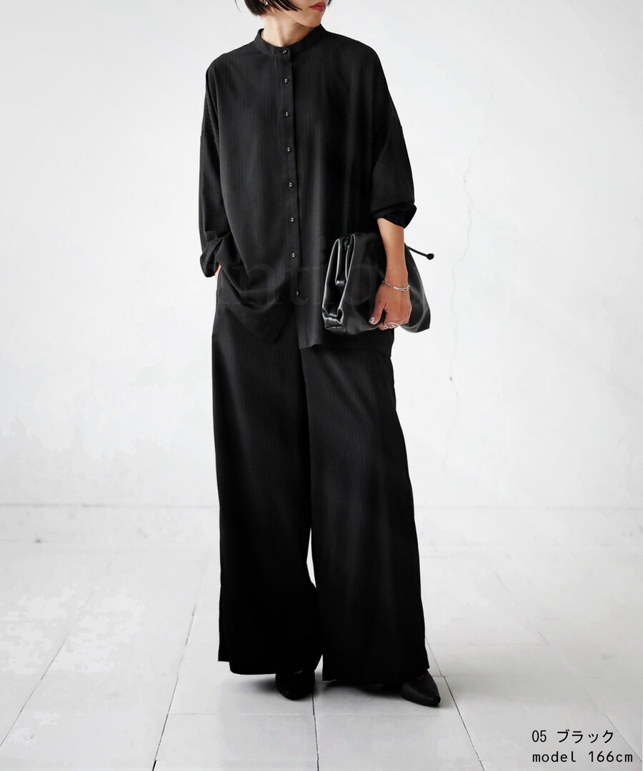 美品　23区　ストライプロングシャツ　バンドカラー　38 バイアスヨーク】ストライプ バンドカラーシャツ / オーバー