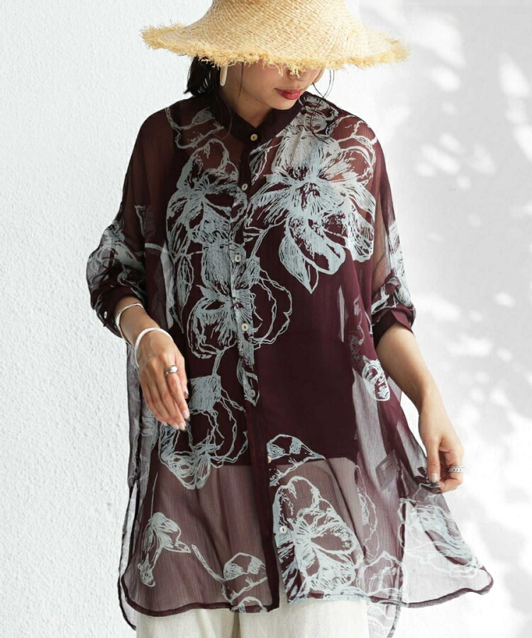楽天市場】花柄シアーシャツ シャツ レディース トップス 送料