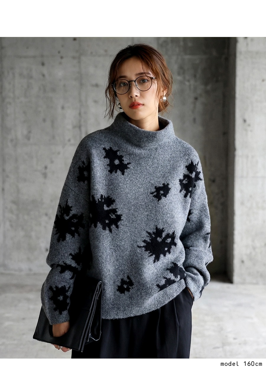 花柄 ニット トップス レディース ボトルネック 長袖 送料無料・メール