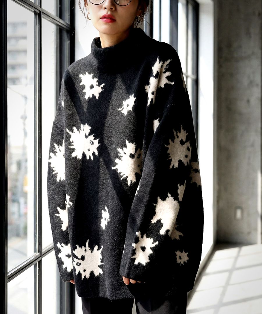 花柄 ニット トップス レディース ボトルネック 長袖 送料無料・メール