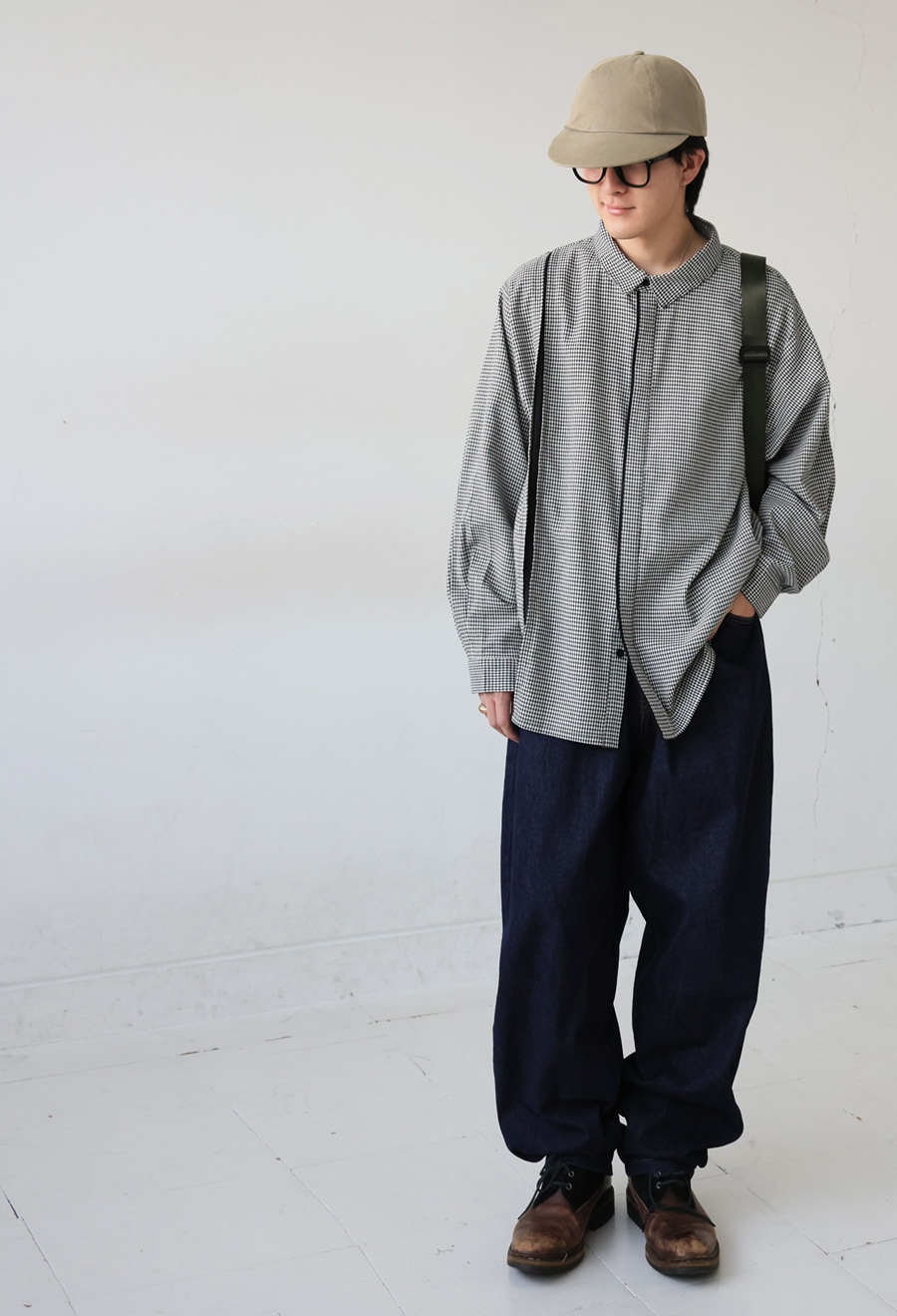 千鳥柄 ラインデザイン シャツ メンズ トップス 送料無料・メール便