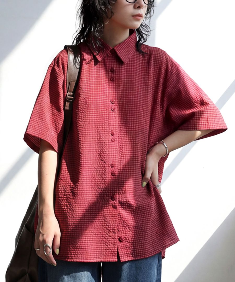 小さなチェックが、品をつくる。チェック柄 シャツ 半袖 レディース