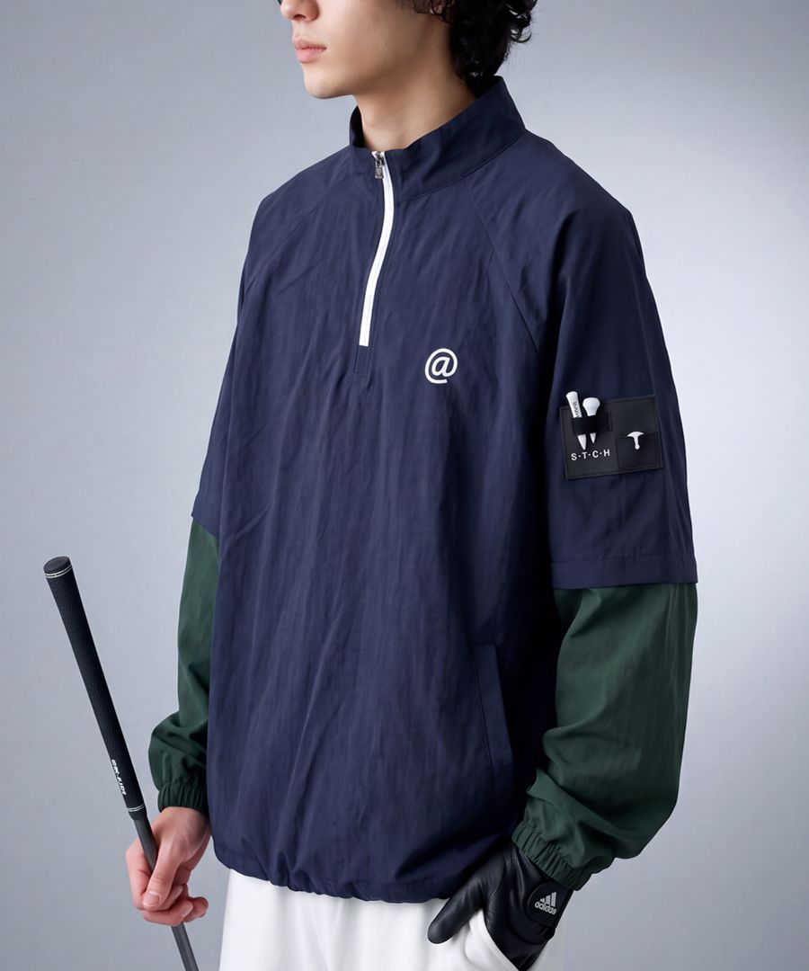 ANTIQUA GOLF×STCH トップス メンズ 2WAY 配色 ハーフジップ 長袖 半袖