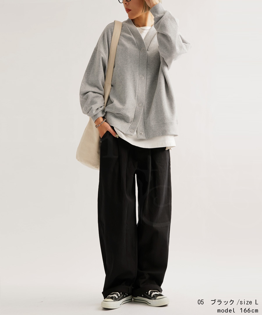 レディース パンツ ツイルタックワイドパンツ パンツ レディース ボトムス 綿100・メール