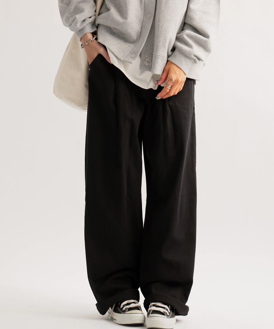 ツイルタックワイドパンツ パンツ レディース ボトムス 綿100・再入荷