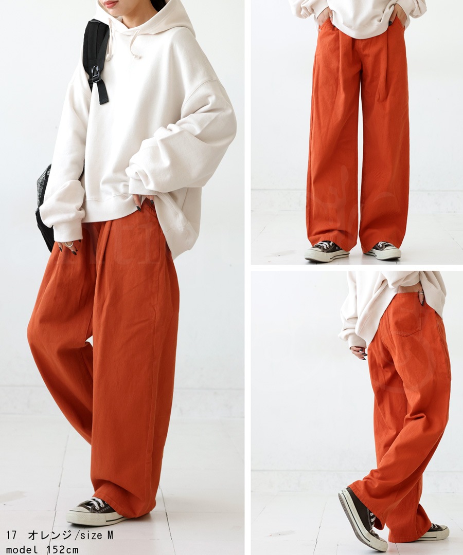 レディース　パンツ ツイルタックワイドパンツ パンツ レディース ボトムス 綿100