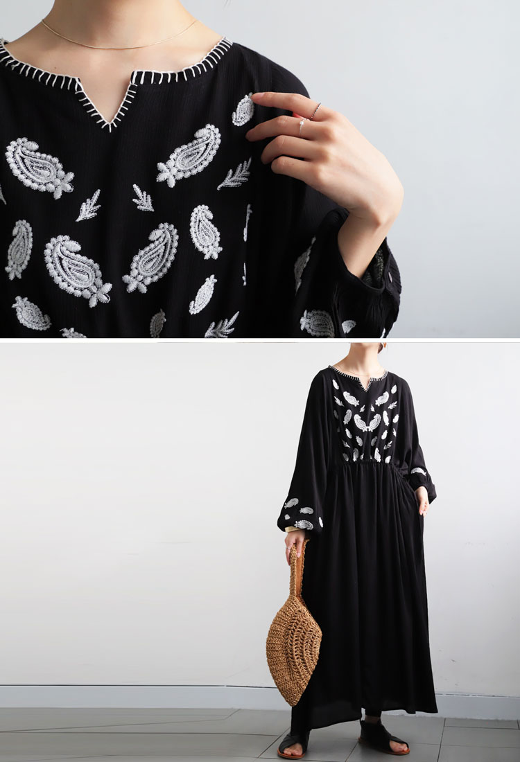 ペイズリー刺繍ワンピース ワンピース レディース 送料無料・メール便