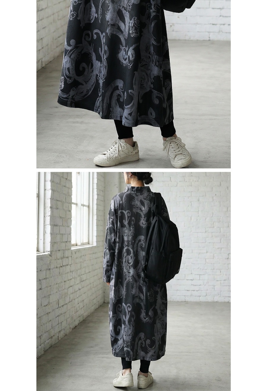 ボタニカル柄 ロングワンピース レディース 長袖 送料無料・メール便