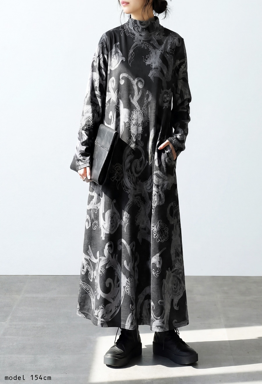 ボタニカル柄 ロングワンピース レディース 長袖 送料無料・メール便