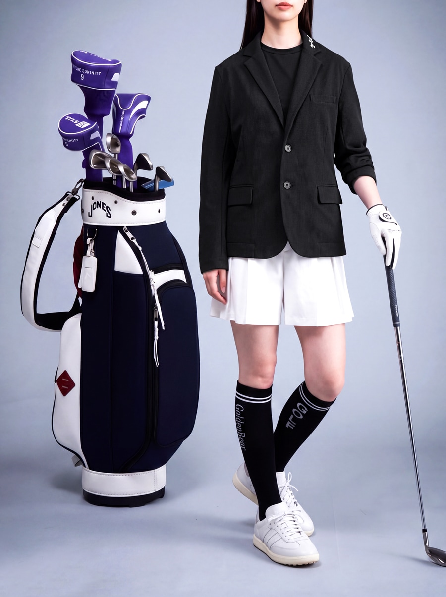 美品 デサントゴルフ メルトアーガイル ウィンドジャケット レディース M 白黒 ANTIQUA GOLF×STCH ジャケット レディース テーラードジャケット 長袖